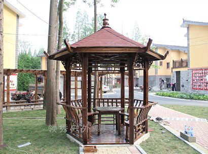 仿古木涼亭，公園防腐木涼