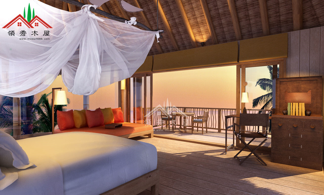 熱帶風格茅草頂木屋室內(nèi)效果圖