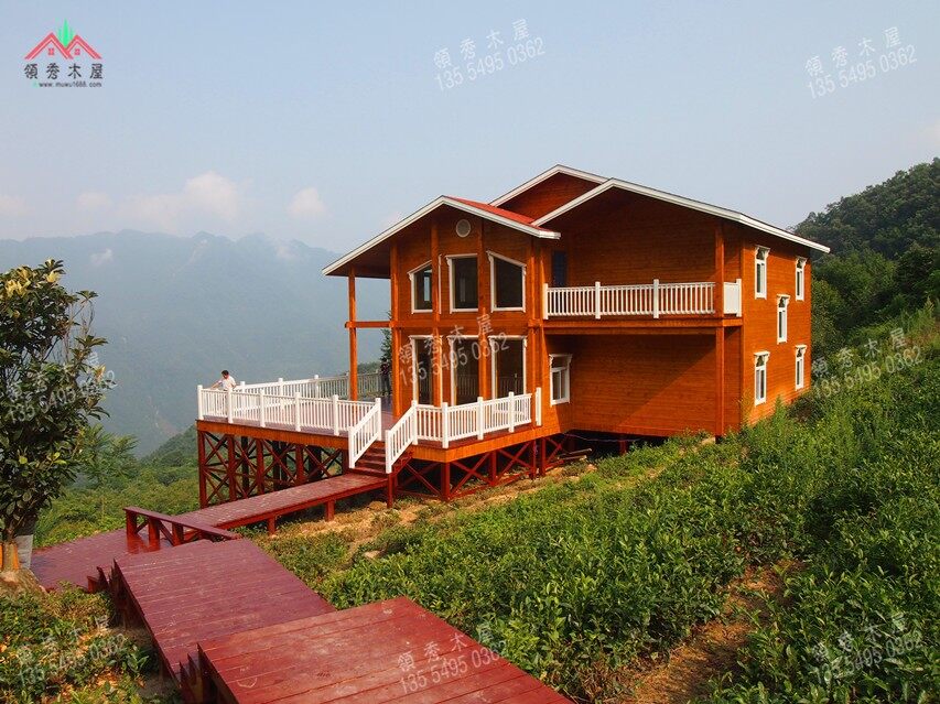 安徽茶園木別墅項目工程實例展示(圖2) 木別墅搭建完畢效果展示圖片