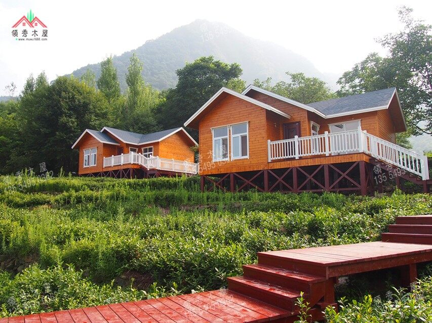 安徽茶園木別墅項目工程實例展示(圖6) 小木屋客房屋搭建完工展示圖