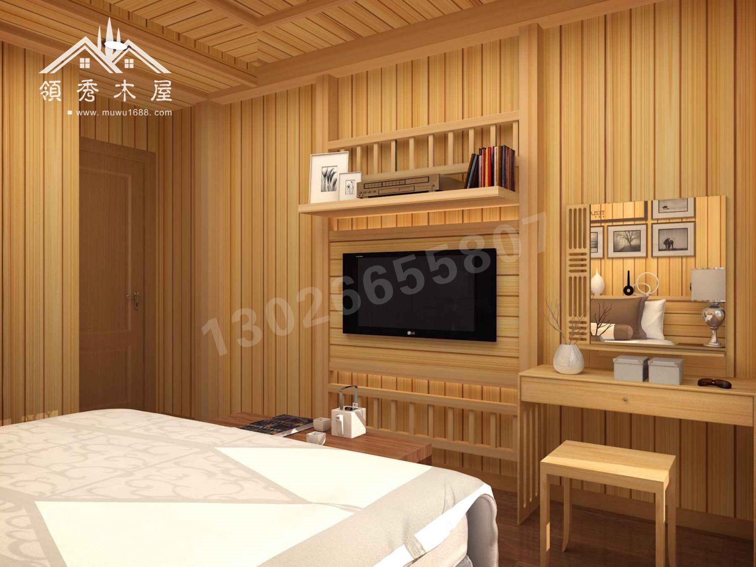 安徽茶園木別墅項目工程實例展示(圖12) 臥室設計