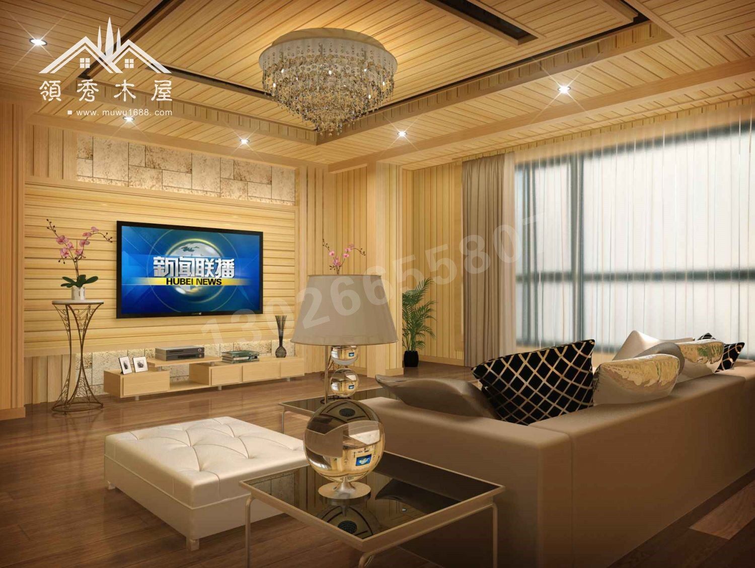 安徽茶園木別墅項目工程實例展示(圖13) 木屋客廳設計