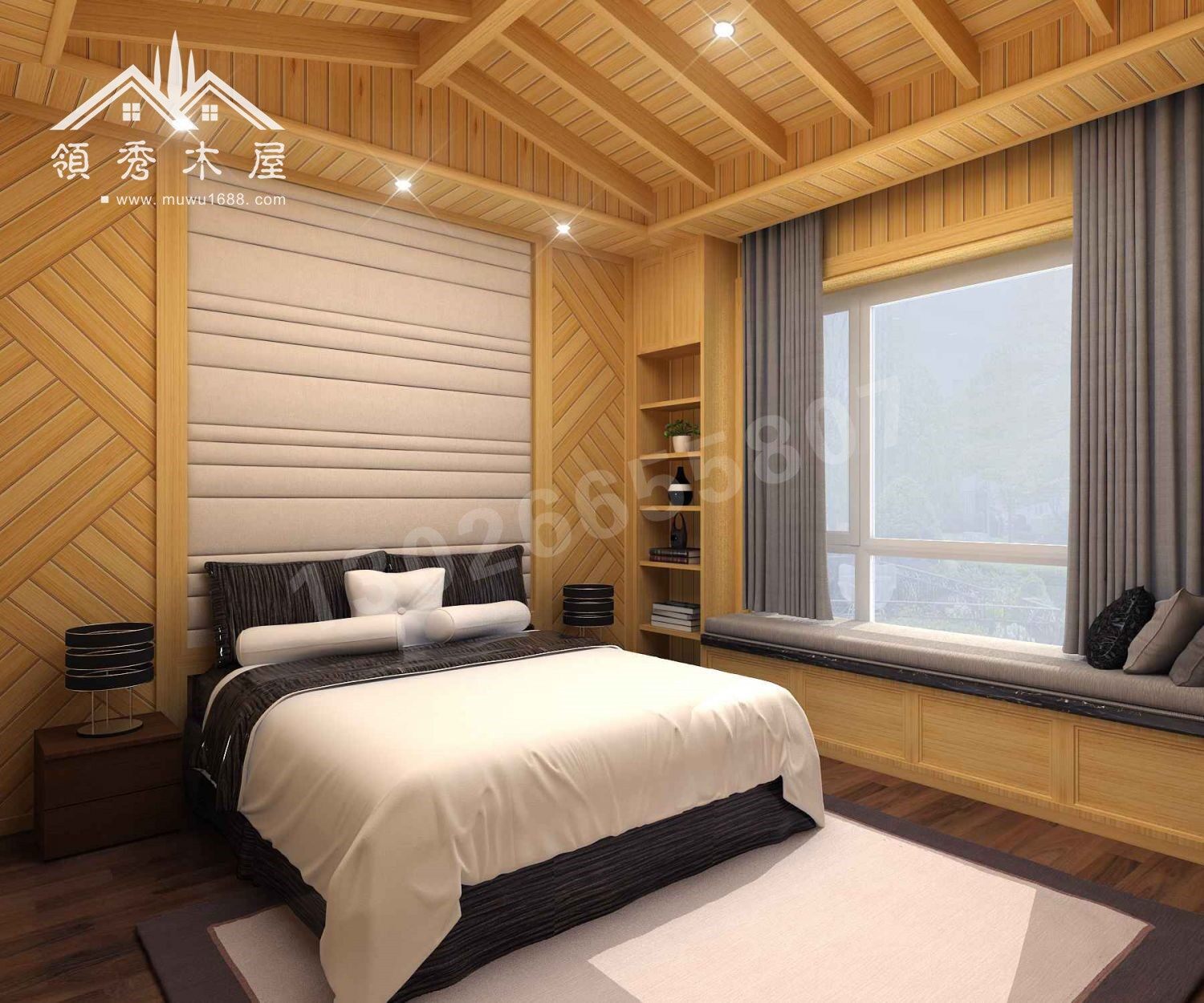 安徽茶園木別墅項目工程實例展示(圖9) 木別墅臥室裝修