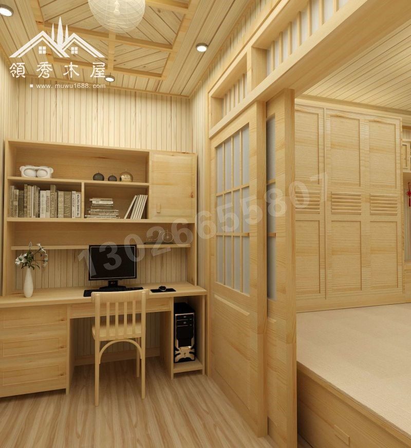 安徽茶園木別墅項目工程實例展示(圖10) 木別墅書房設計