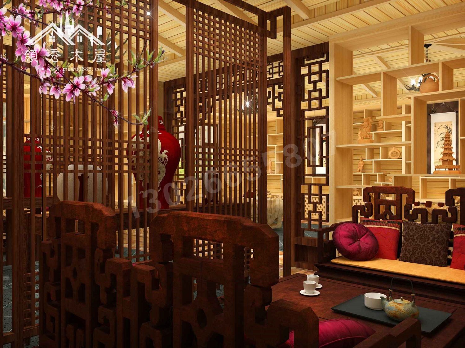 安徽茶園木別墅項目工程實例展示(圖16) 別墅木屋客廳設計圖片