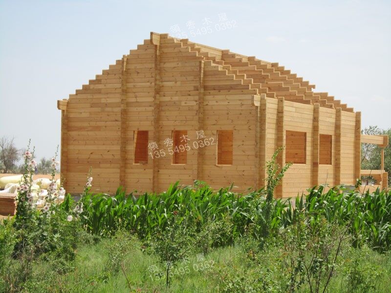 湖南衡陽客戶大型簡易井干式木別墅施工安裝(圖3)