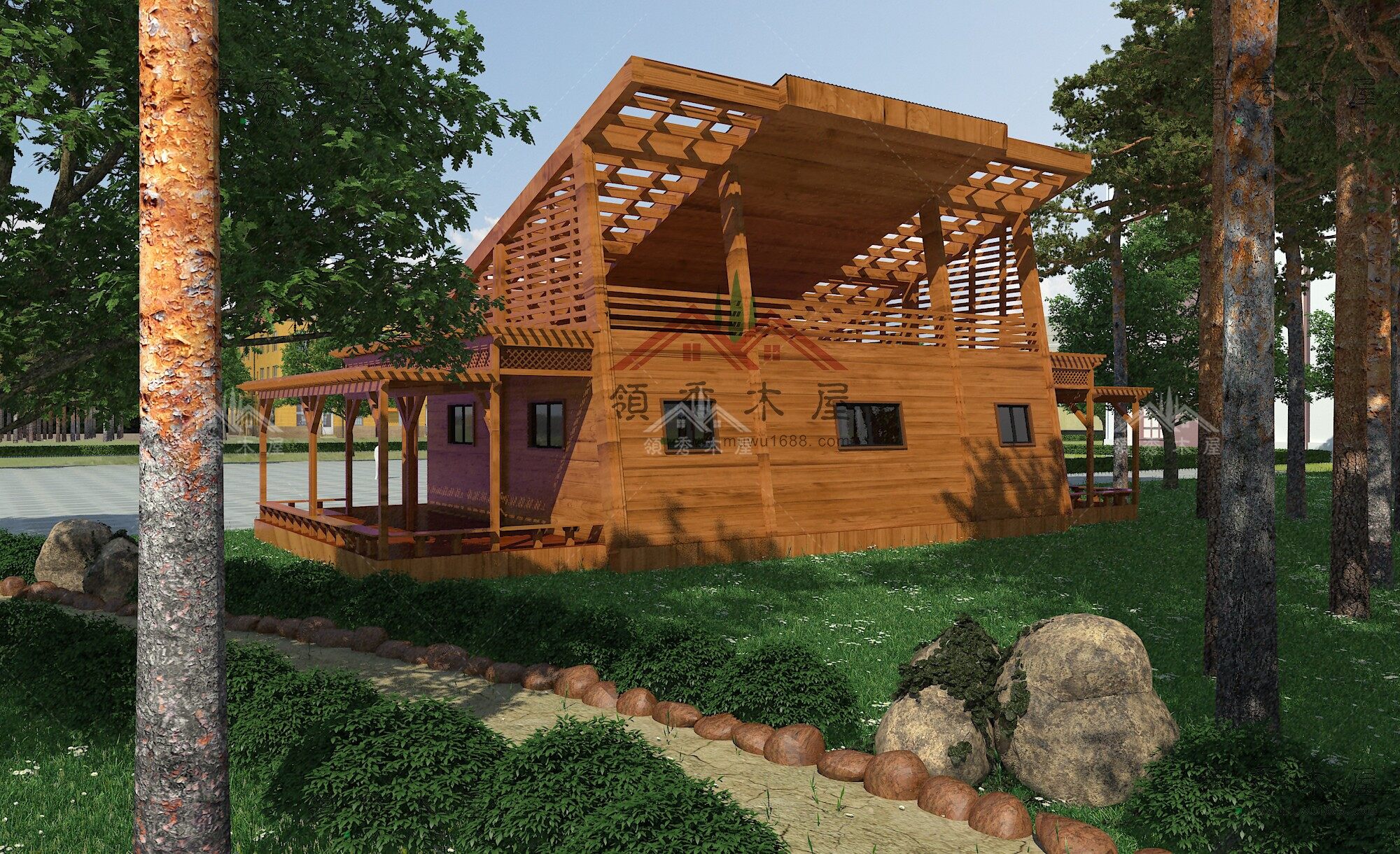 貴大木屋別墅方案二+平面圖+場(chǎng)地布置規(guī)劃圖(圖2) 木屋別墅