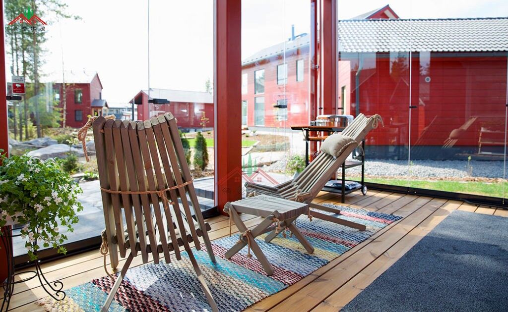 紅色兩層重型木屋木別墅