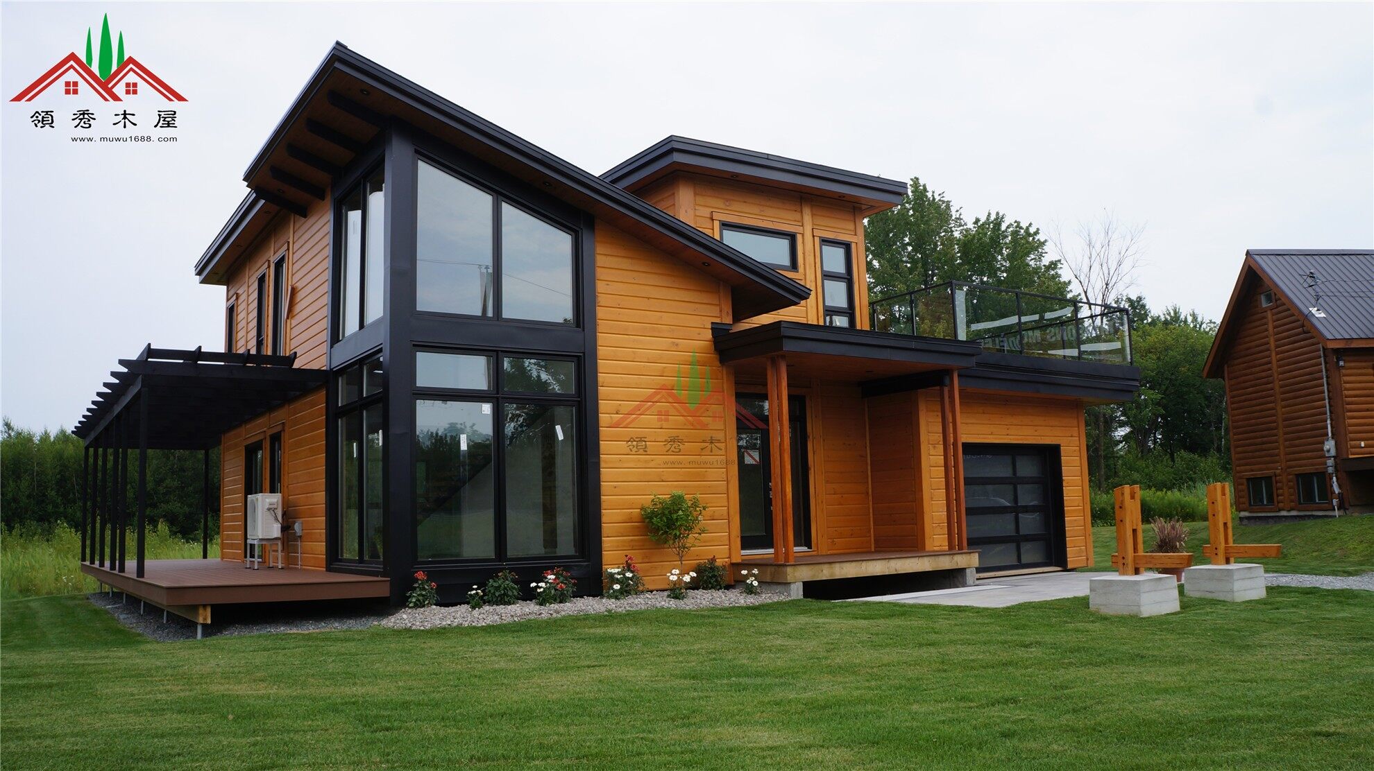 現(xiàn)代風(fēng)格雙層帶露臺(tái)木屋別墅