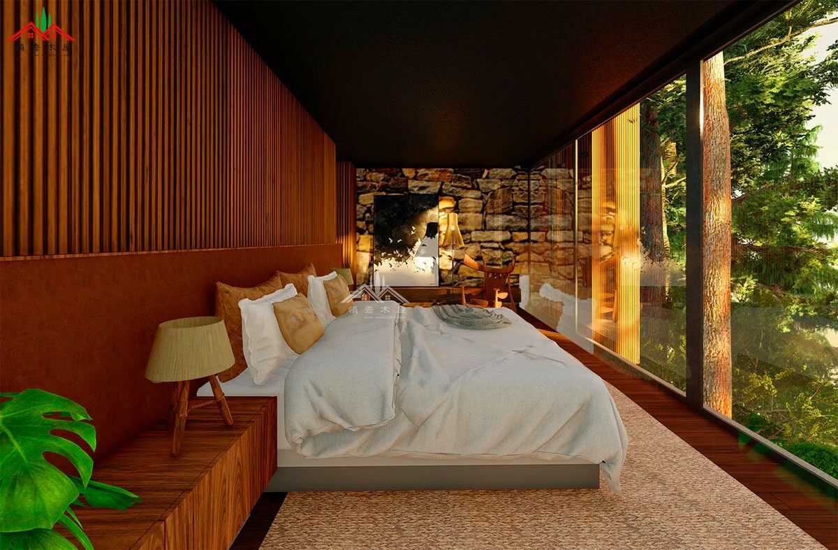 開放式現(xiàn)代風(fēng)格平頂森林度假木屋別墅(圖10)