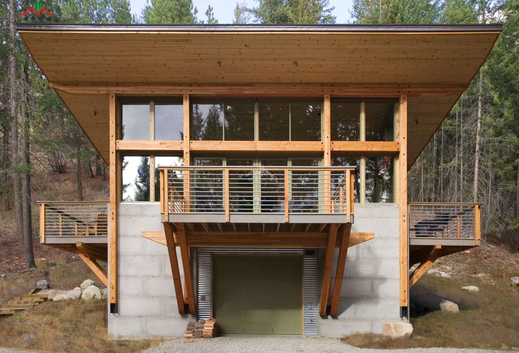 現(xiàn)代風(fēng)格大落地窗平頂度假木屋