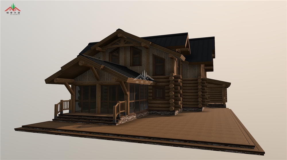 雙層重型木刻楞別墅外觀