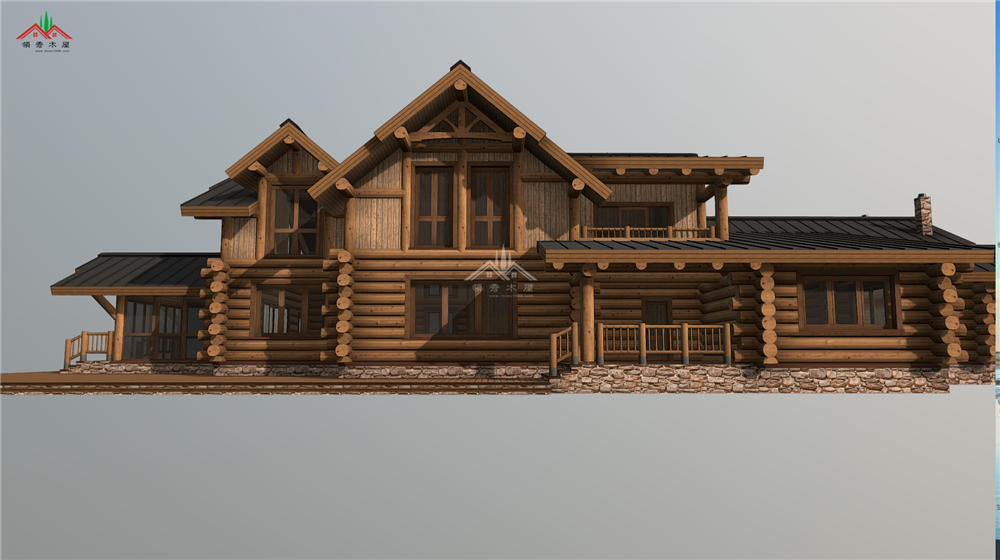 雙層重型木刻楞別墅外觀