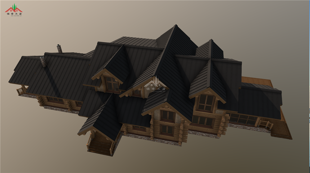 雙層重型木刻楞別墅鳥瞰圖