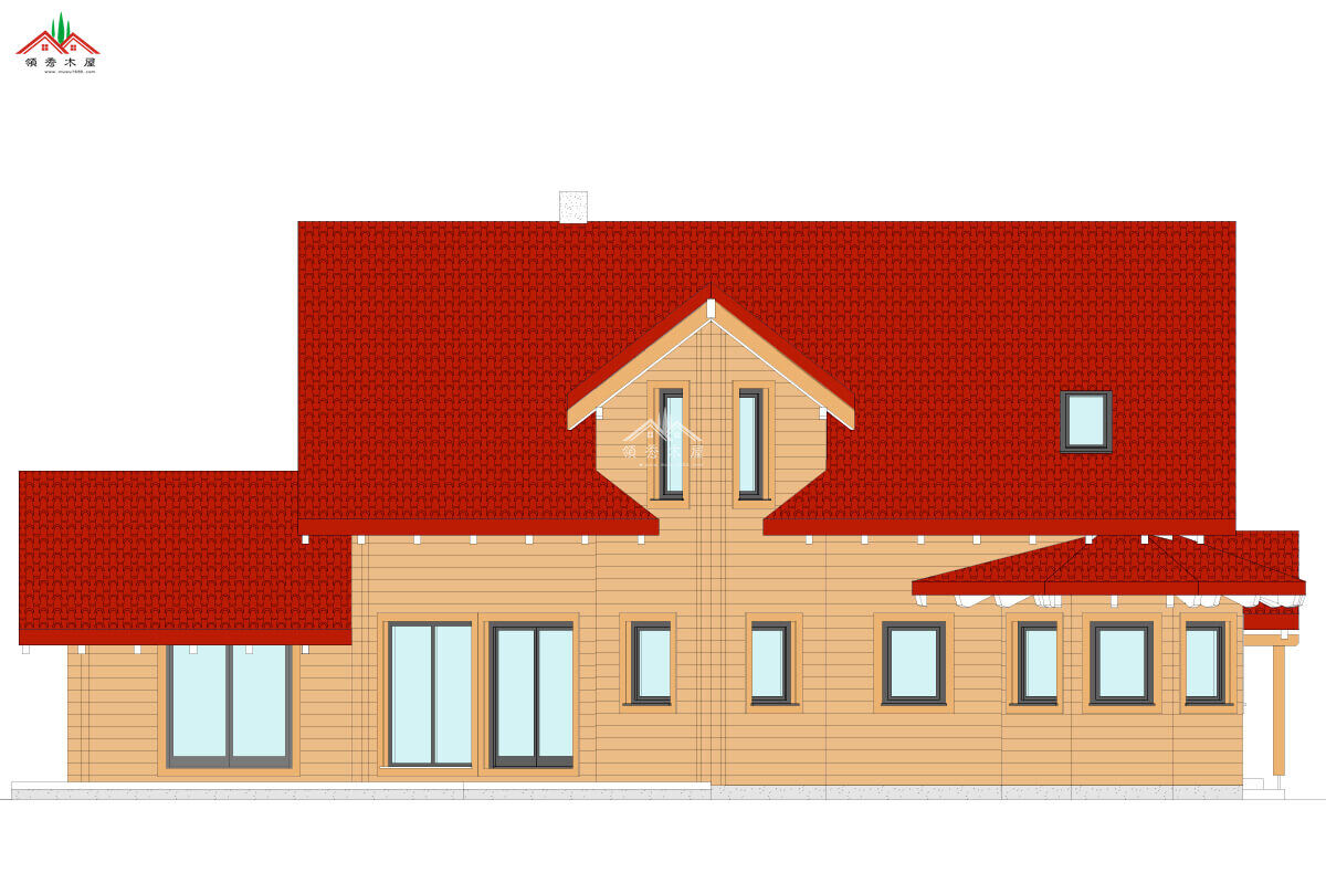 重型雙層原木色木屋別墅