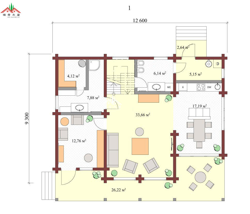 三房?jī)蓮d木屋別墅