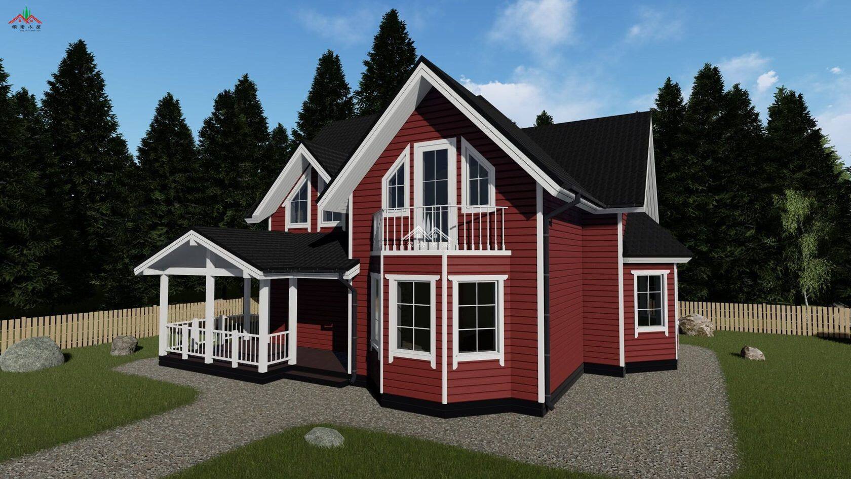 占地面積120平方雙層輕型木屋別墅