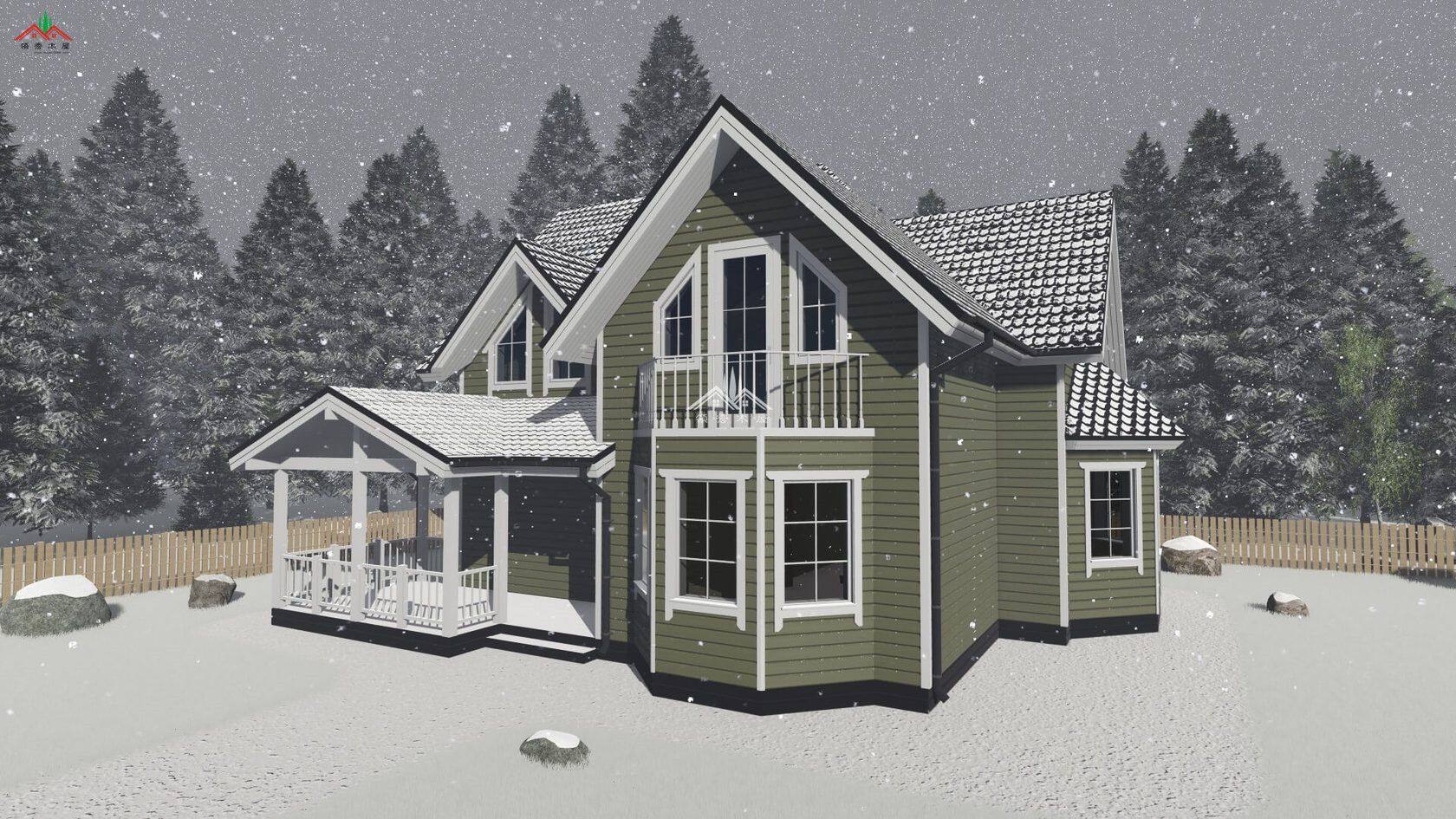 占地面積120平方雙層輕型木屋別墅