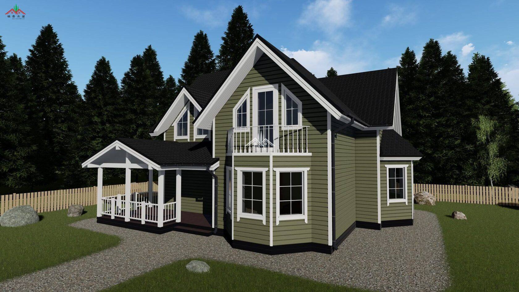 占地面積120平方雙層輕型木屋別墅